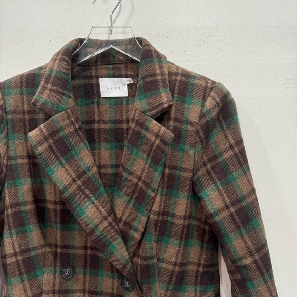 Lush Double Breasted Plaid Blazer Style Jacket Small Wool Blend - Picture 4 of 8